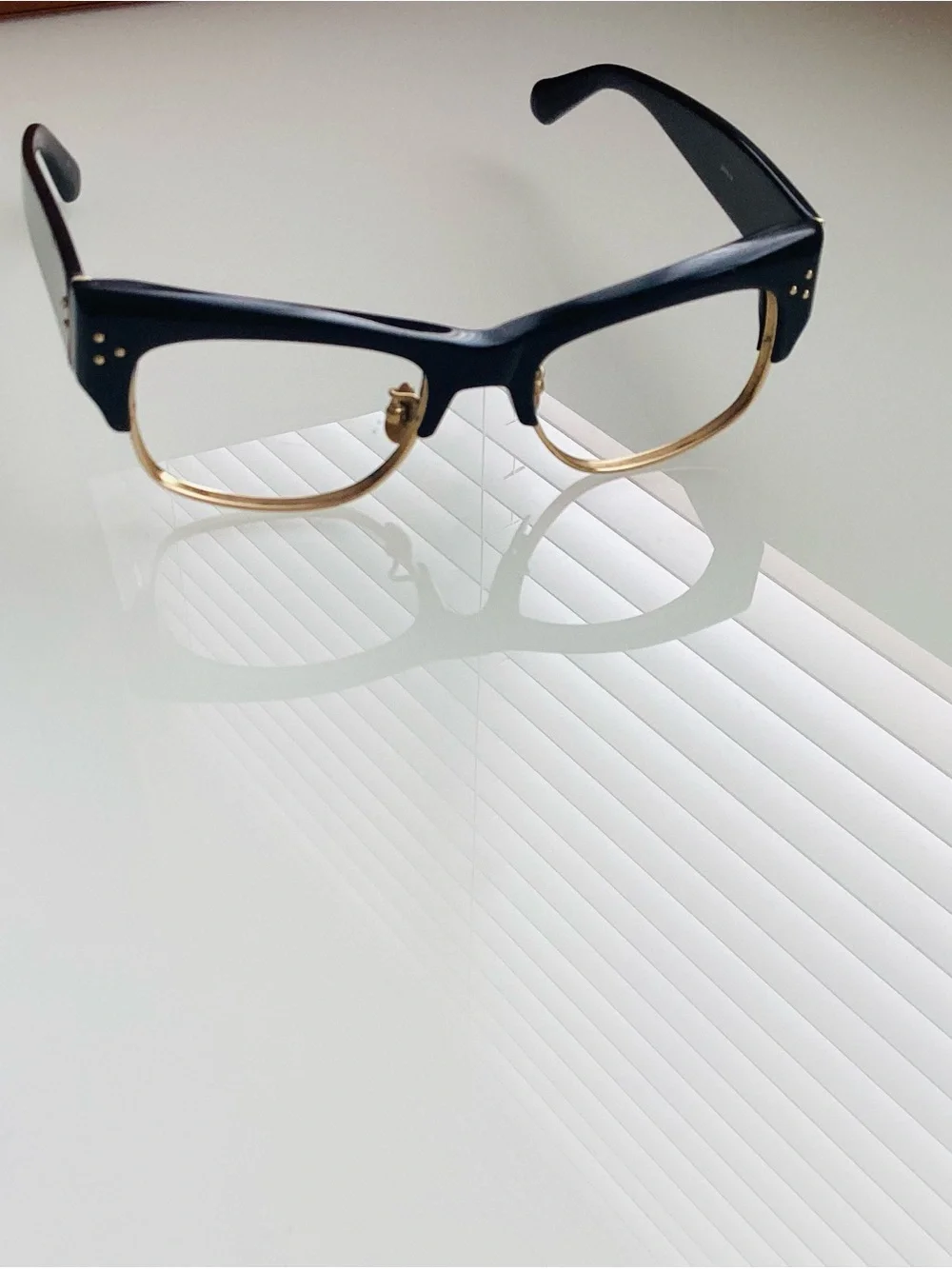 Linda Farrow Black and Gold Semi-Rimmed Glasses